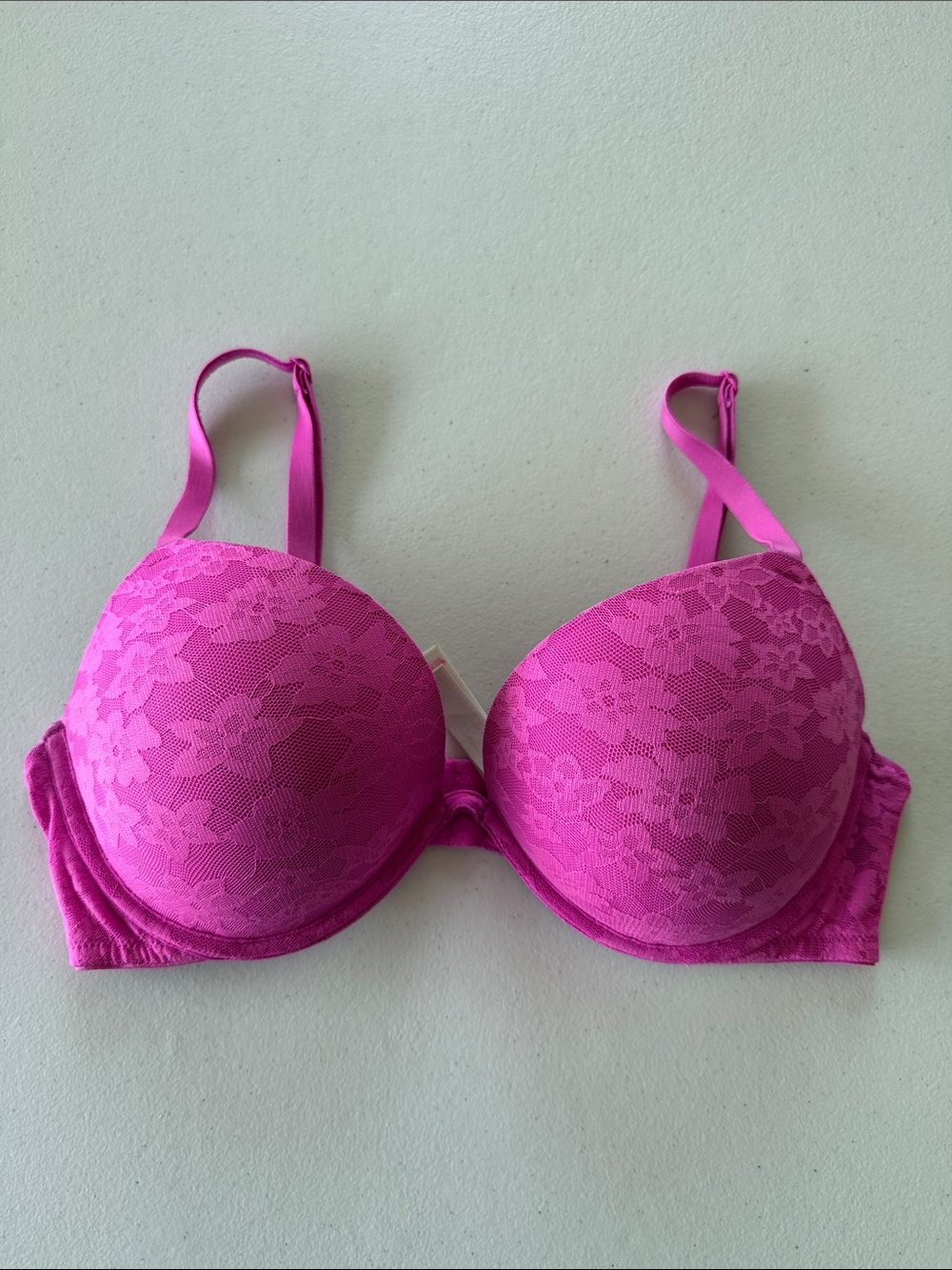 PINK Victoria’s Secret Wear Everywhere Super Push-Up Hot Pink Lace Bra